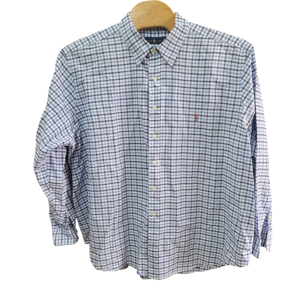 Ralph Lauren Mens 3XB Blue White Gingham Check Button Down Shirt Big & Tall - Picture 2 of 7